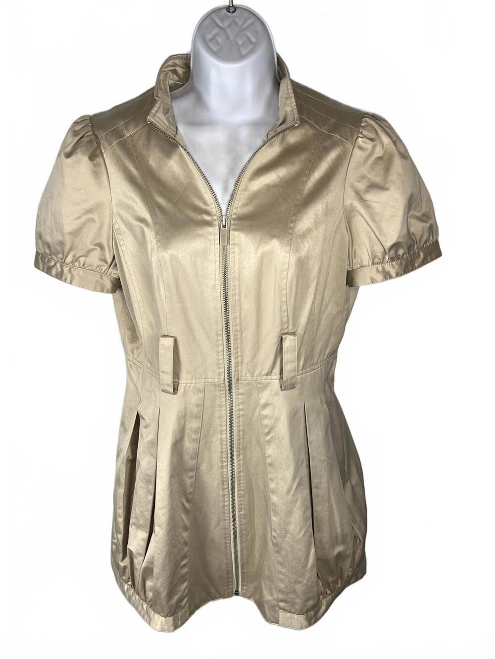 Bebe Champagne Satin Zip-Front Mini Dress 2000s Mini | Office Siren Era M